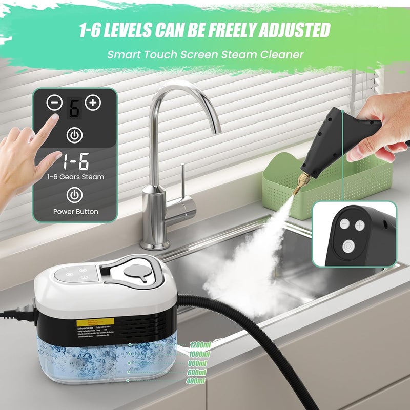 Hombasing 2500W Steam Cleaner for Home & Car, 15s Heat-Up Handheld Steamer for Cleaning, 1.2L Portable High Steam Cleaners, 6-Level Steam Control with 14 pcs Accessories Kit for Car, Floors, Couches, Grout - Image 3